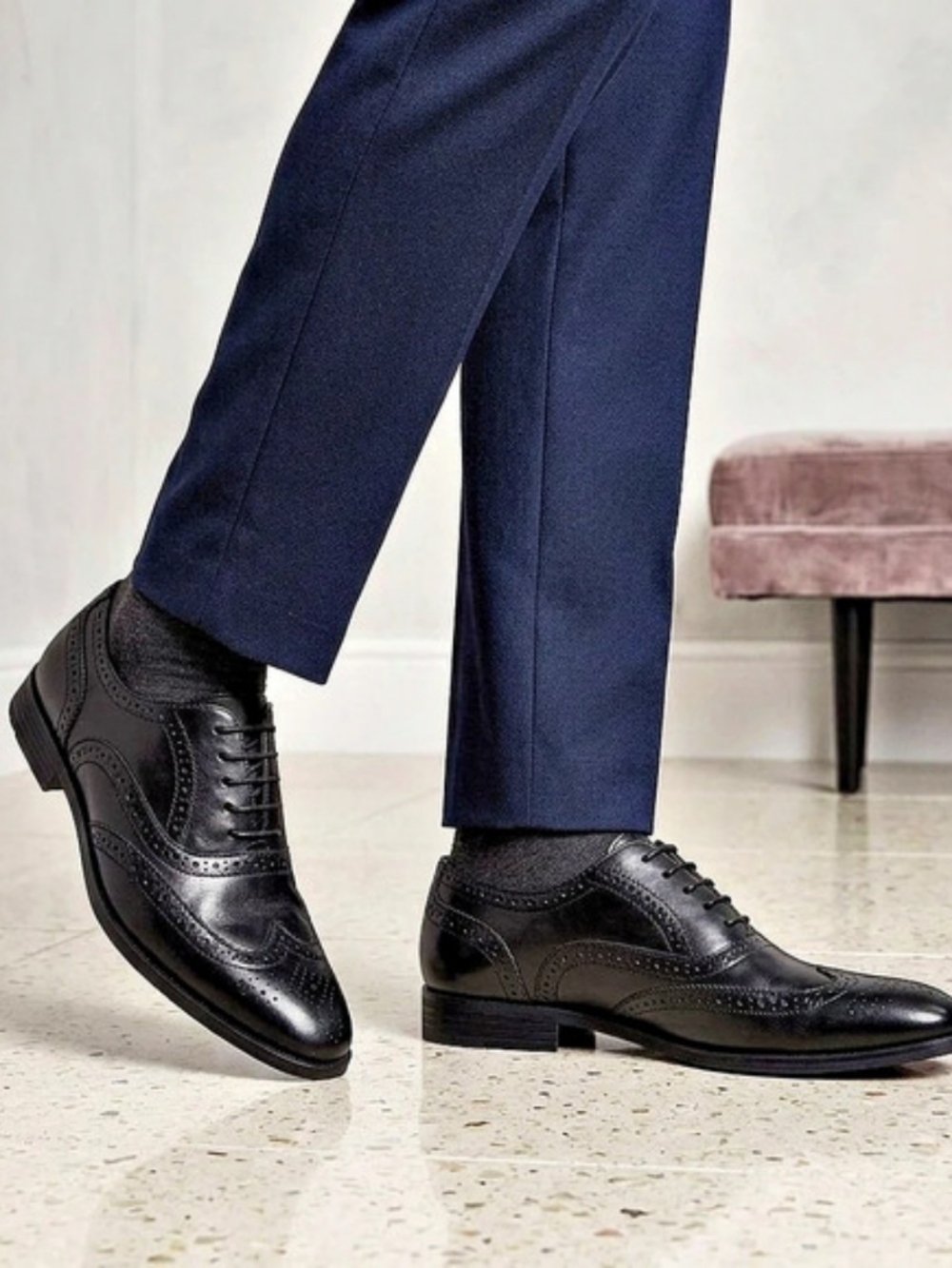 Topman Men's Black Real Leather Wingtip Brogue Dress Shoes US 10 Like New